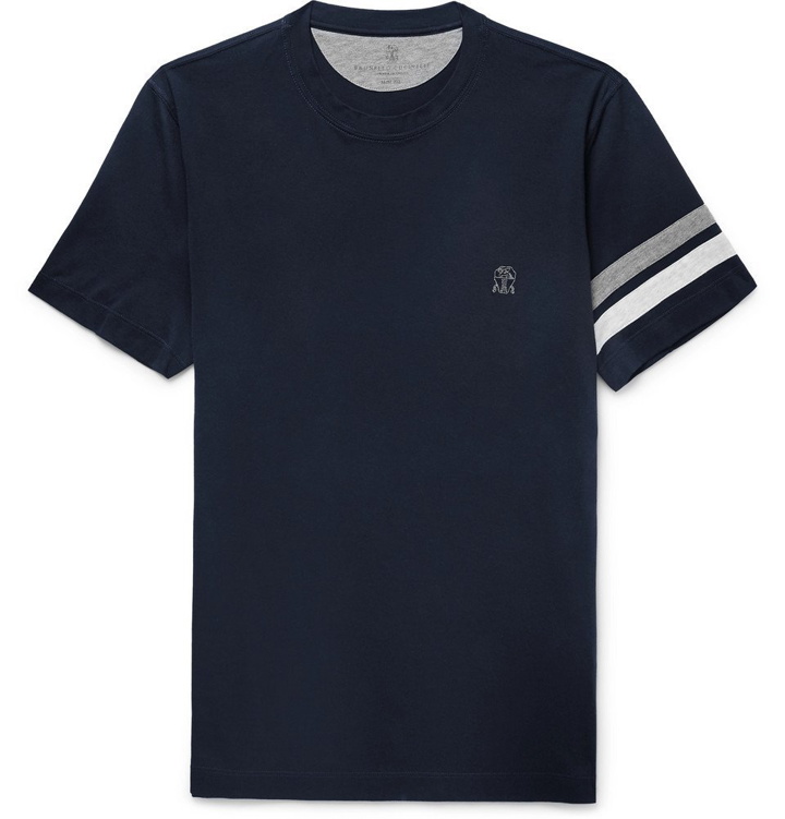 Photo: Brunello Cucinelli - Striped Cotton-Jersey T-Shirt - Men - Blue