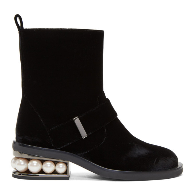 Nicholas Kirkwood black leather platform boots with pearl