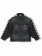 Balenciaga - adidas Oversized Distressed Striped Denim Jacket - Black