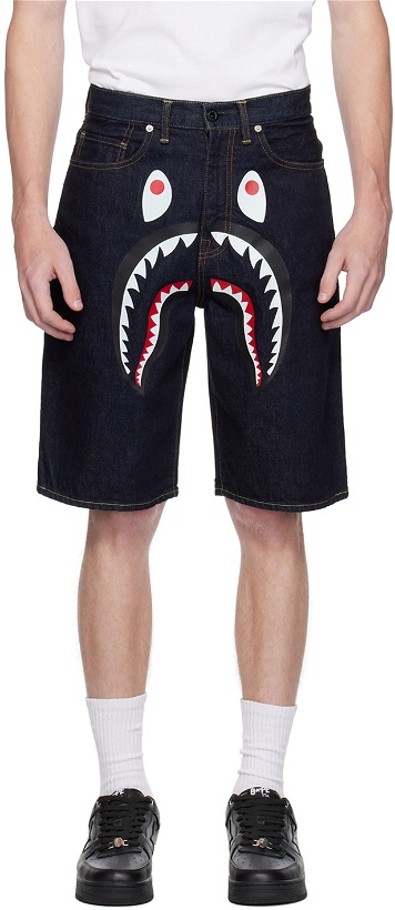 Photo: BAPE Navy Shark Denim Shorts