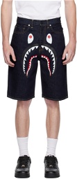 BAPE Navy Shark Denim Shorts
