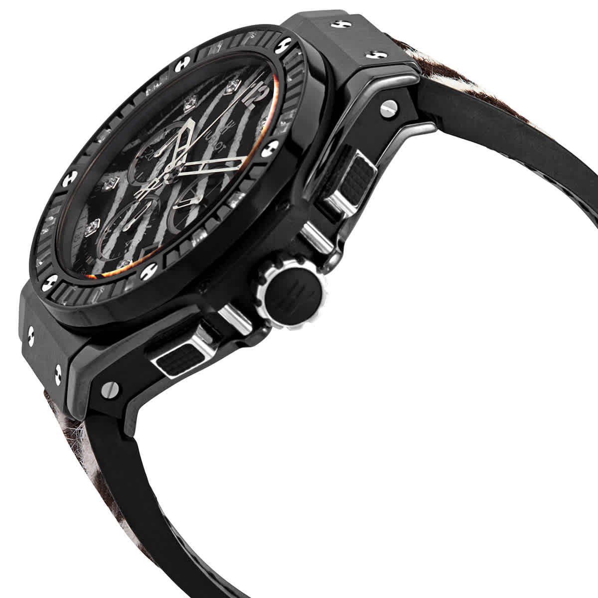 Hublot Big Bang Zebra Diamond Dial Black Ceramic Chronograph Ladies Watch 341CV7517VR1975