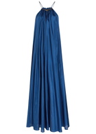 Zimmermann Aster Gathered Silk Maxi Dress Dark Blue