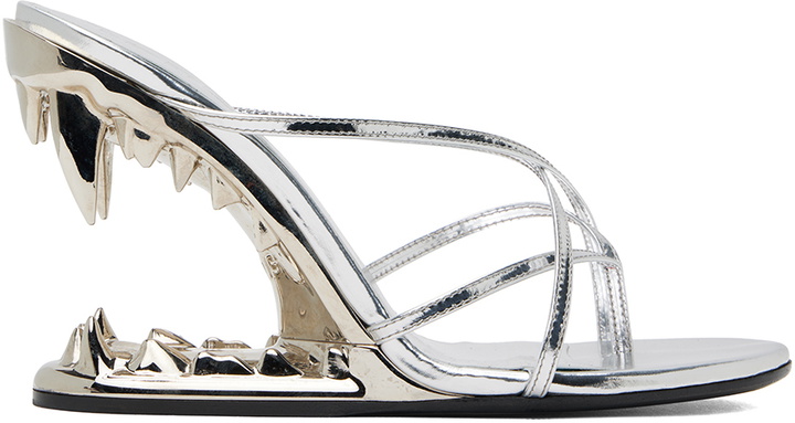 Photo: GCDS Silver Morso Thong Heeled Sandals