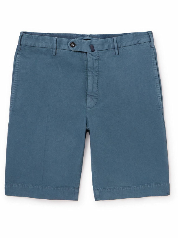 Photo: Incotex - Straight-Leg Cotton-Blend Twill Shorts - Blue