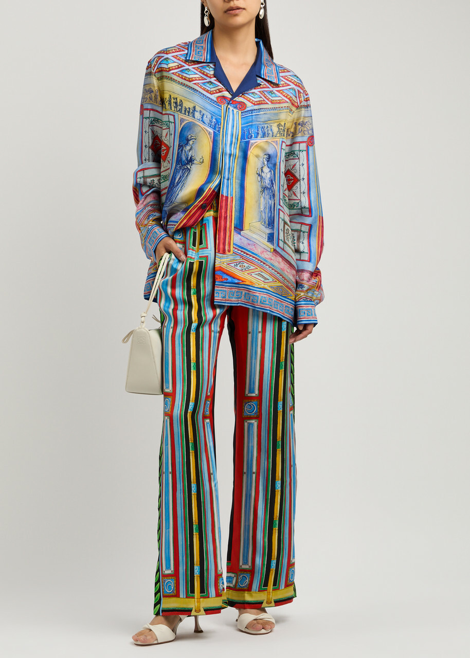 Casablanca Le Palais En Fleur Printed Silk Trousers Multicoloured