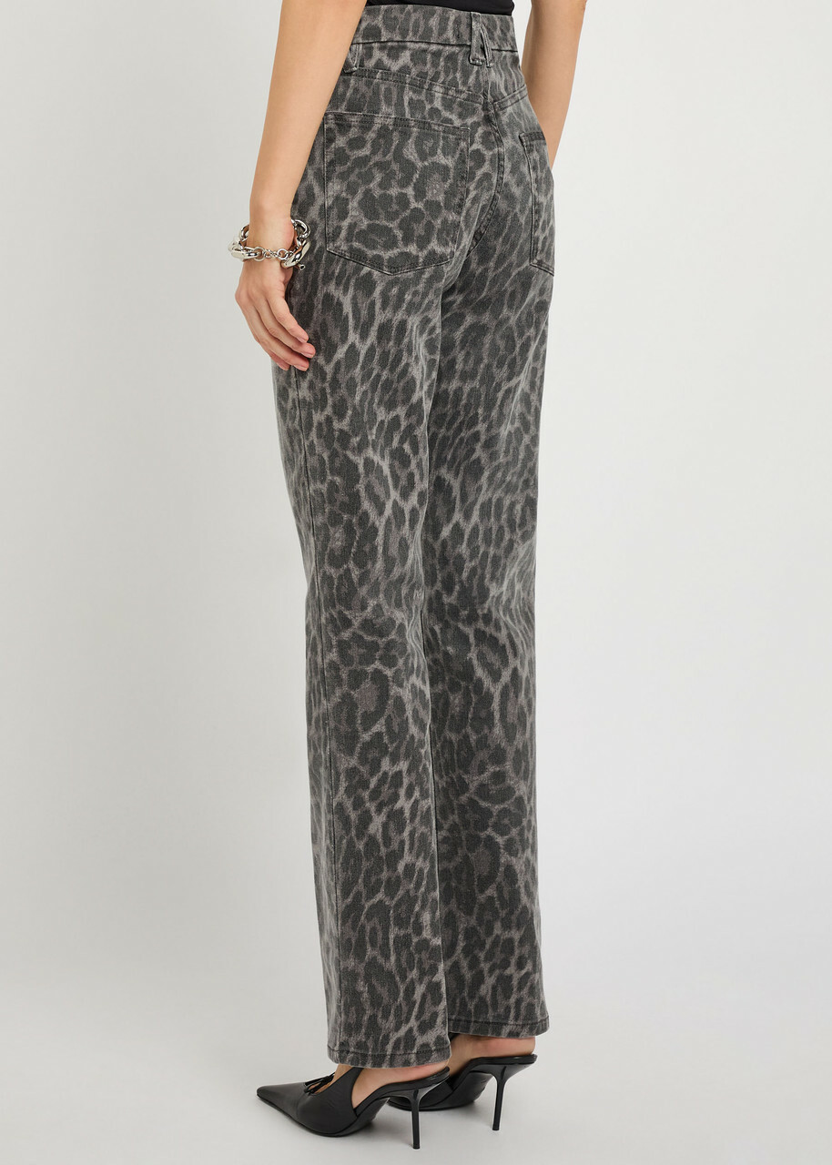 Good American Good Icon Leopard Straight-leg Jeans Grey