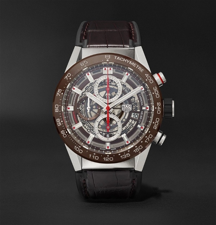 Photo: TAG Heuer - Carrera Automatic Chronograph 43mm Stainless Steel, Ceramic and Alligator Watch - Men - Brown