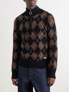 AMI PARIS - Logo-Appliquéd Argyle Virgin Wool Half-Zip Sweater - Brown