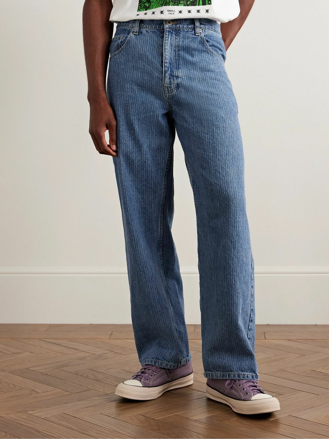 Small Talk - Straight-Leg Striped Jeans - Blue