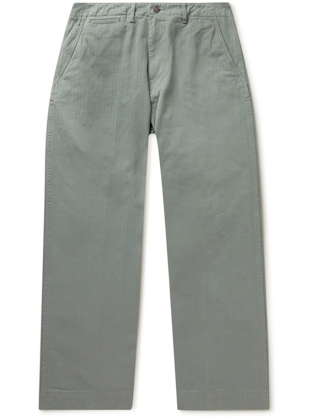 Photo: Beams Plus - Wide-Leg Herringbone Cotton Trousers - Green