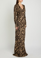 Joseph Adore Printed Crinkled Satin Midi Dress Beige