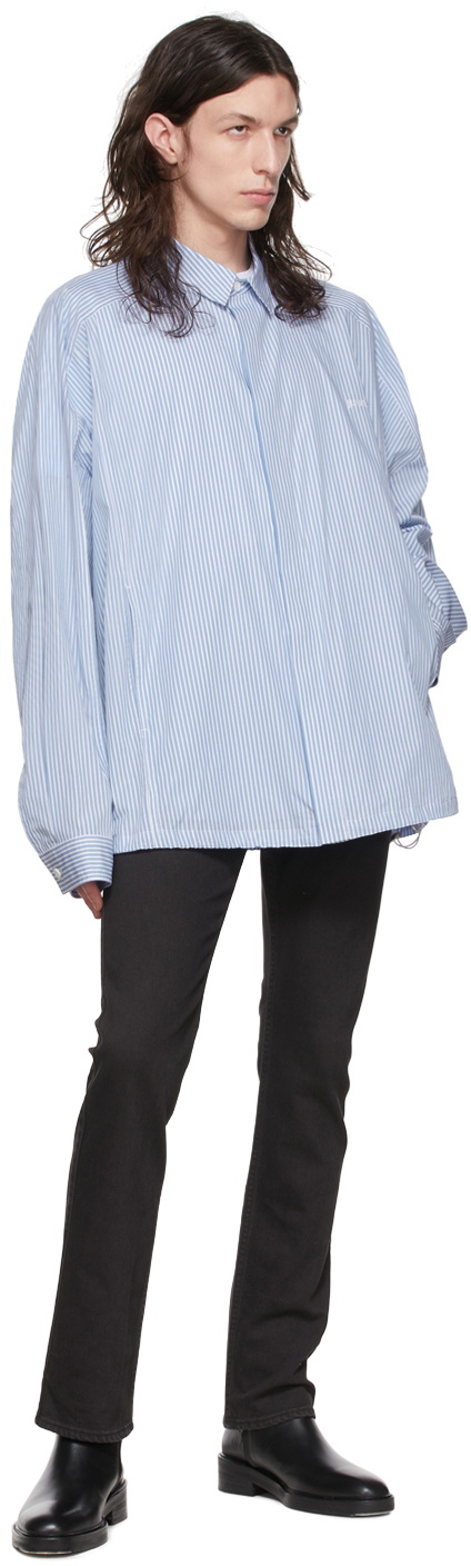 Juun.J Blue & White Hooded Striped Shirt Juun.J