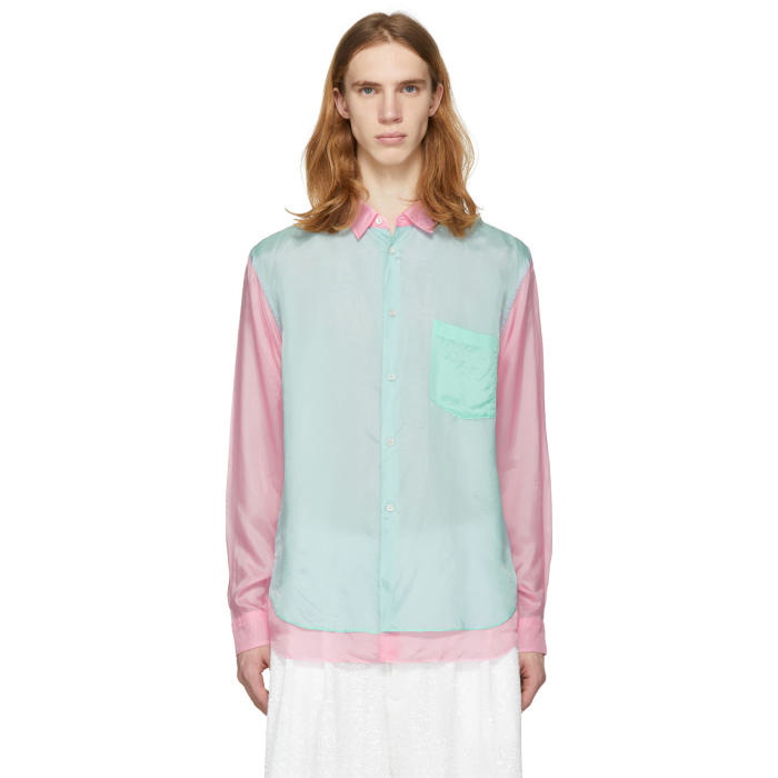 Photo: Comme des Garçons Homme Plus Pink and Blue Cupro Taffeta Shirt