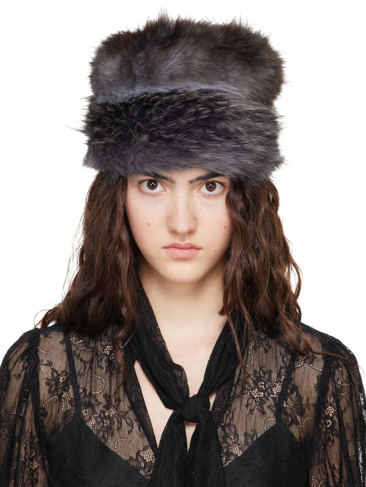 Anna Sui Gray Faux Fur Hat