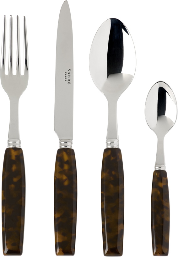 Photo: Sabre Silver & Brown Djembe Flatware Set, 4 pcs
