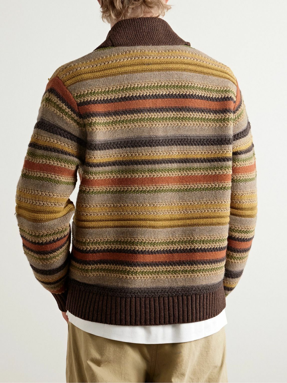 RRL - Shawl-Collar Striped Wool Cardigan - Brown RRL
