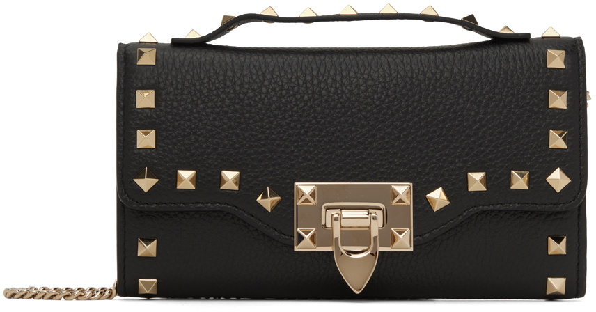 Medium Grainy Calfskin Rockstud Bag for Woman in Black