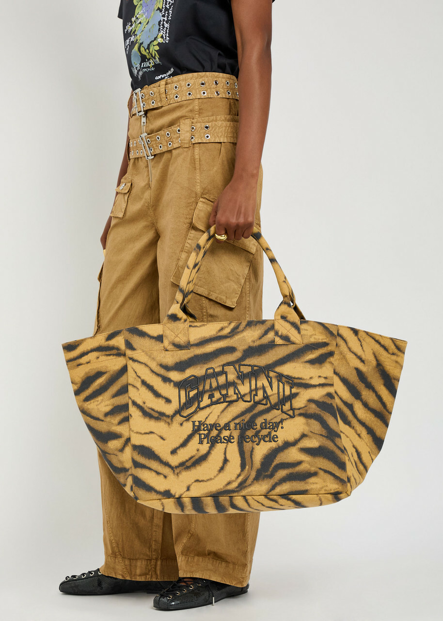 Ganni Zebra Print Xxl Shopper Canvas Tote bag - Multicoloured - One Size