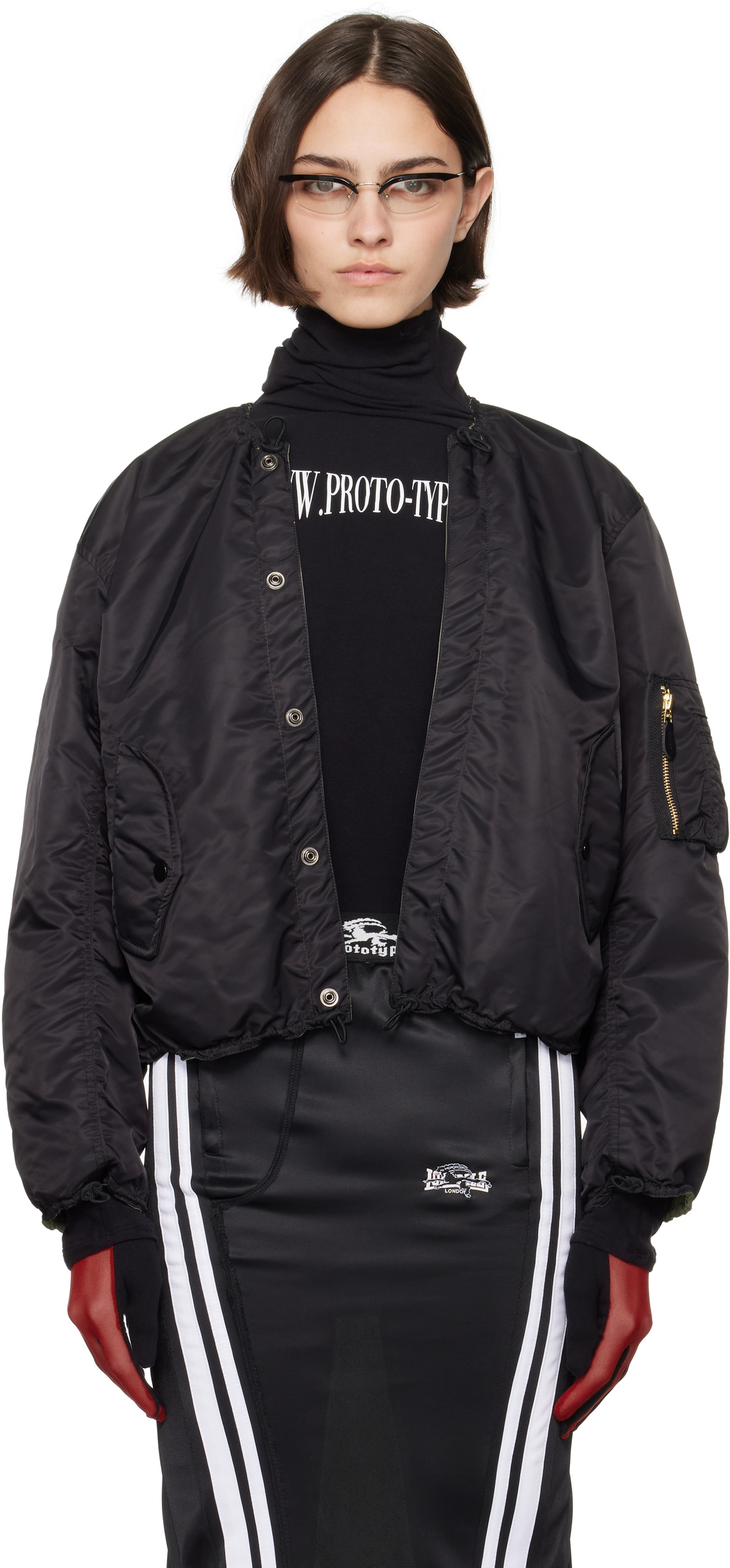 Prototypes Black Nylon Reversible Bomber Jacket