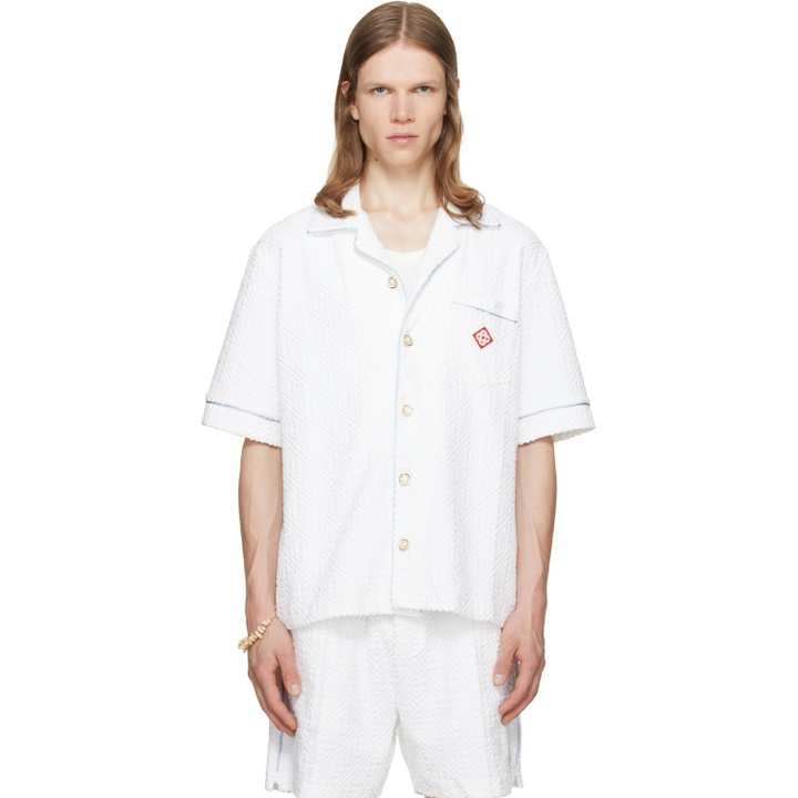 Photo: Casablanca White Towelling Monogram Short Sleeve Shirt