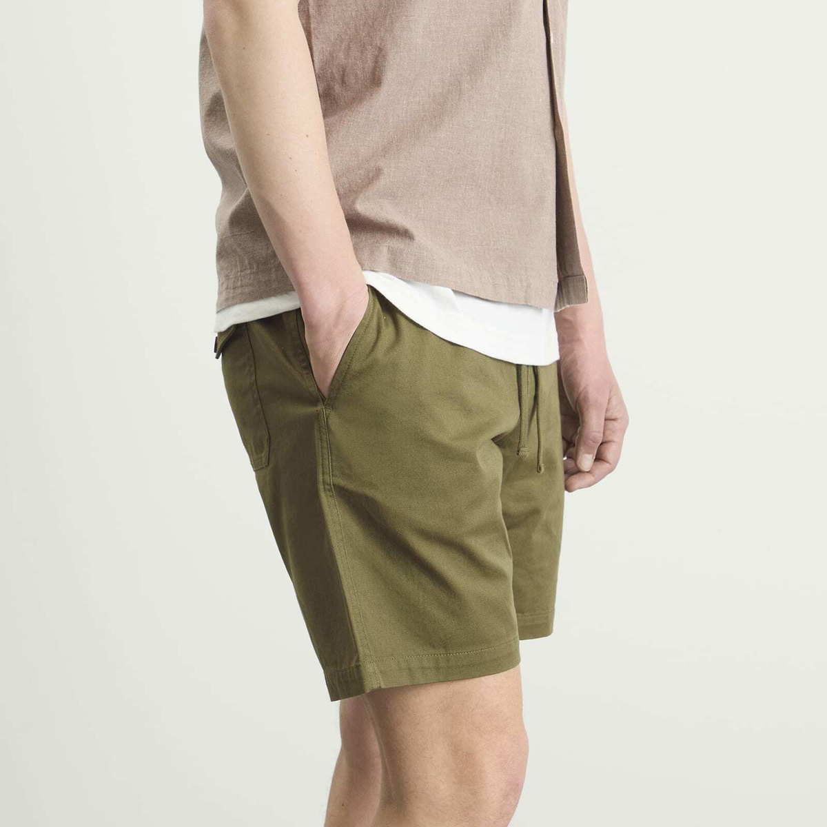 Universal Works Men's Twill Beach Shorts in Light Olive