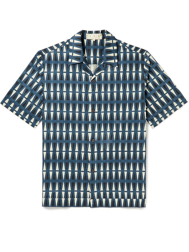 Photo: SMR Days - Bakoven Camp-Collar Printed Organic Cotton-Poplin Shirt - Blue