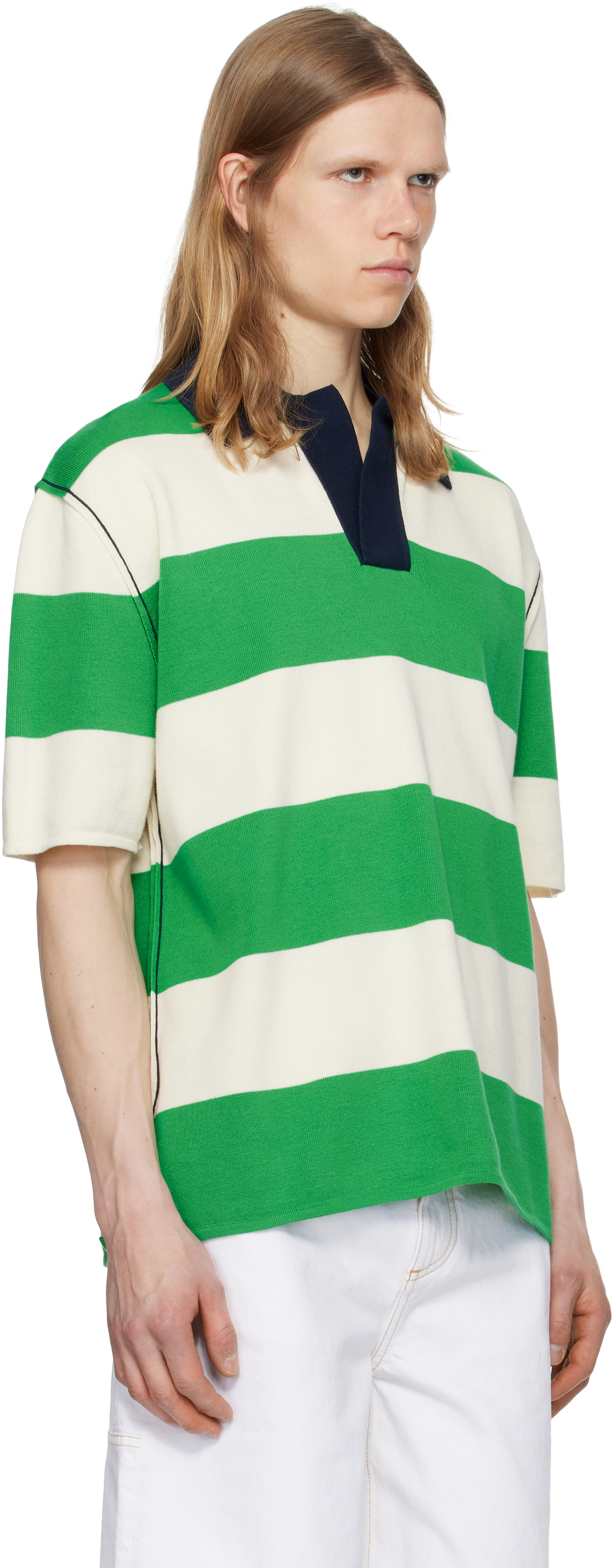 SUNNEI Green & Off-White Magliaunita Striped Polo