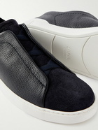 Zegna - Full-Grain Leather and Suede Slip-On Sneakers - Blue