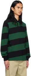 Burberry Black & Green Striped Long Sleeve Polo