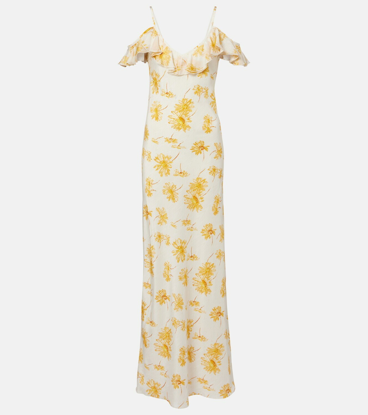 Rodarte Floral ruffled silk moiré slip dress