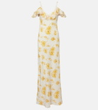 Rodarte Floral ruffled silk moiré slip dress