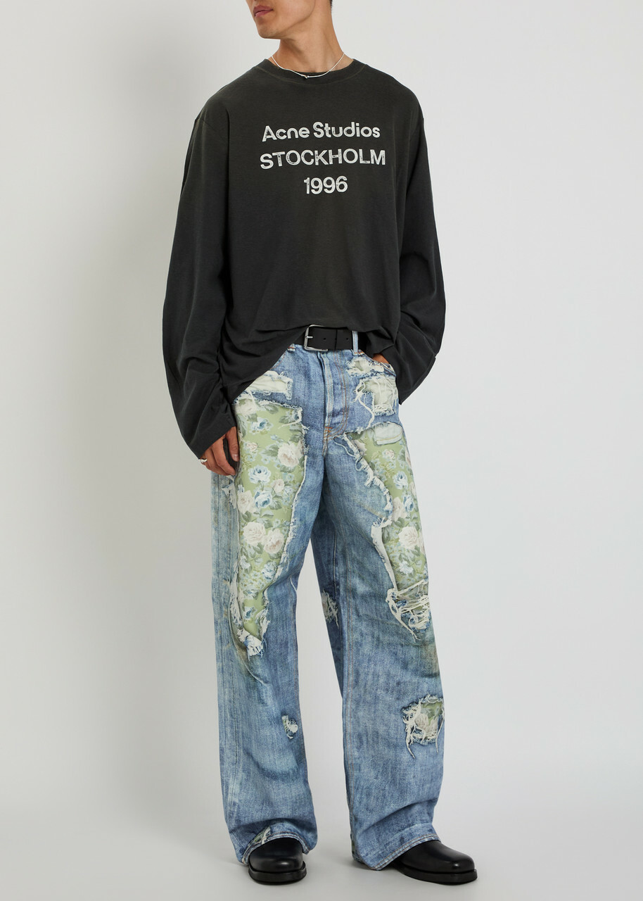 Acne Studios Logo-print Long-sleeve Cotton-blend T-shirt Black Other