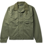 Engineered Garments - Camp-Collar Corduroy-Trimmed Herringbone Cotton-Twill Trucker Jacket - Green