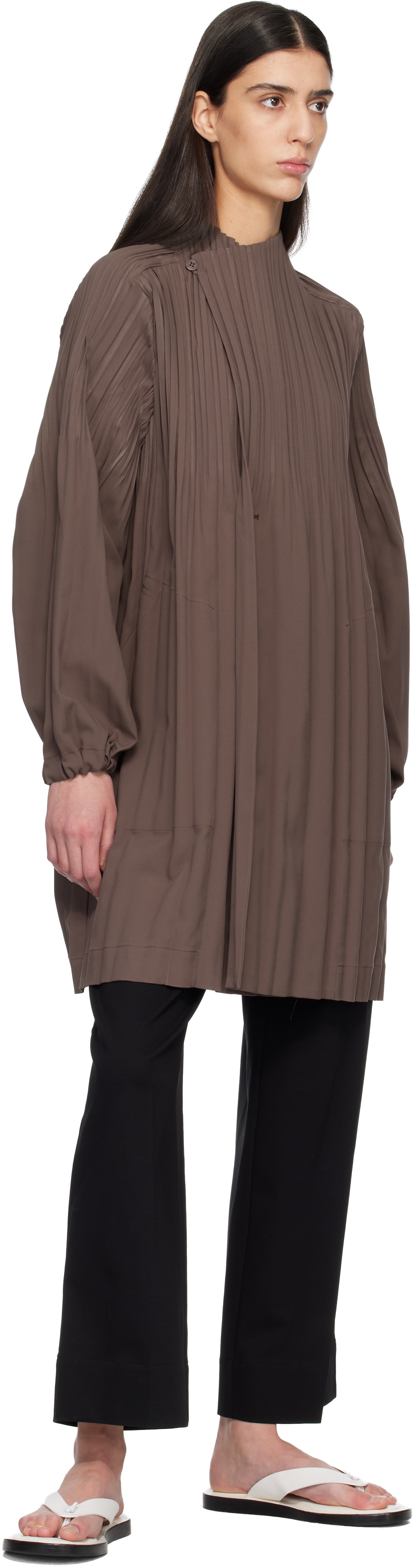PLEATS PLEASE ISSEY MIYAKE Brown Smooth Coat