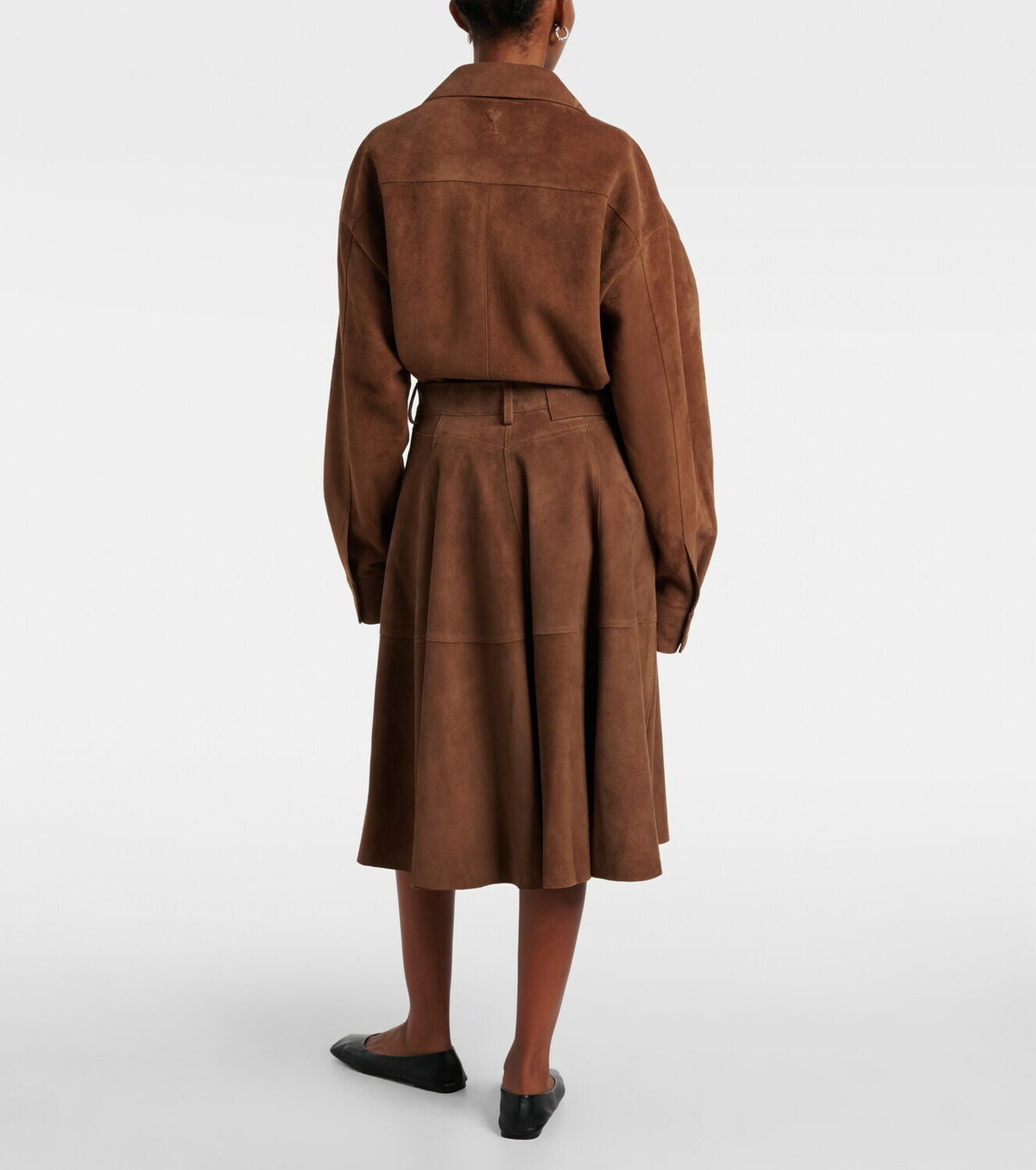 Ami Paris Pleated suede midi skirt