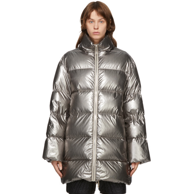 Rick Owens Silver Moncler Edition Down Cyclopic Coat Rick Owens