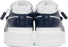 Valentino Garavani White & Navy Low-Top One Stud XL Sneakers