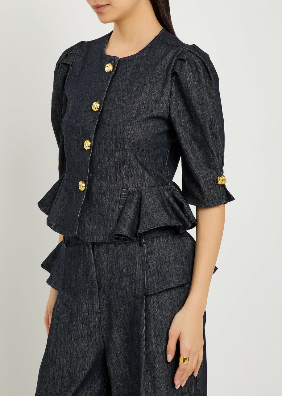 Sister Jane Curio Peplum Stretch-denim Blouse