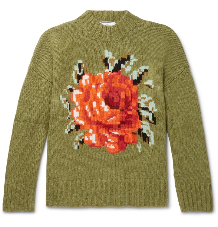 Photo: AMI - Oversized Floral-Intarsia Wool Sweater - Green