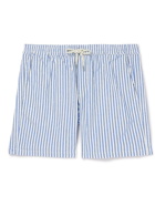 NN07 - Gregor Straight-Leg Striped Cotton-Blend Seersucker Drawstring Shorts - Blue