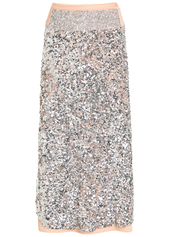 Photo: Rabanne Sequin-embellished Satin Midi Skirt Silver