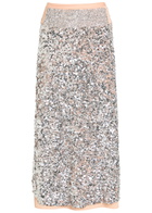 Rabanne Sequin-embellished Satin Midi Skirt Silver