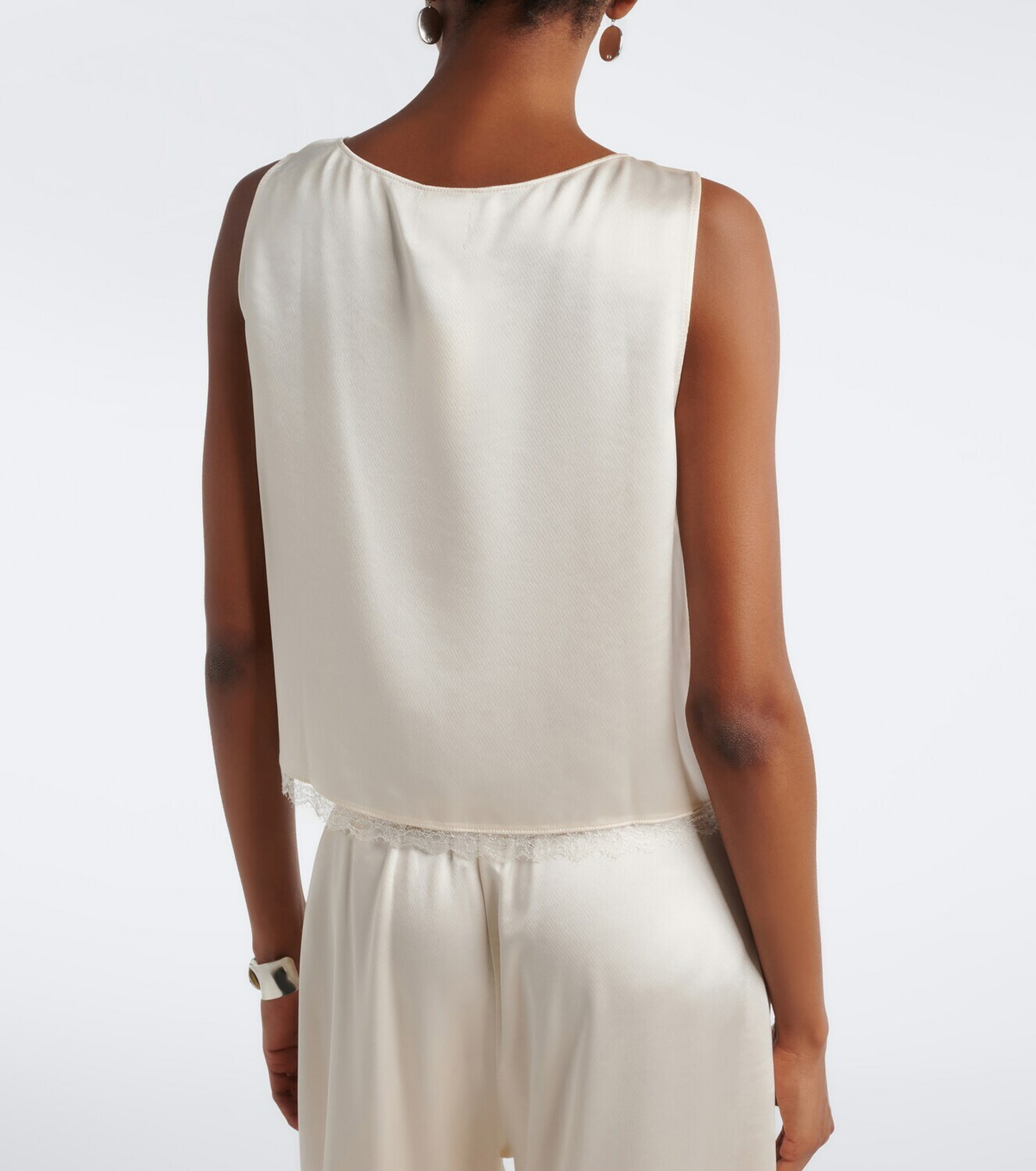 Leset Barb lace-trimmed satin crop top