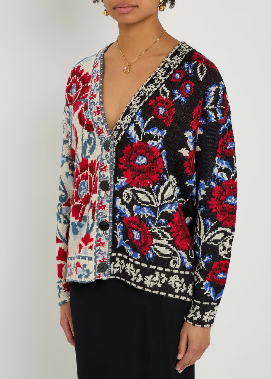 Farm Rio Mixed Valentina Floral-jacquard Knit Cardigan Multicoloured