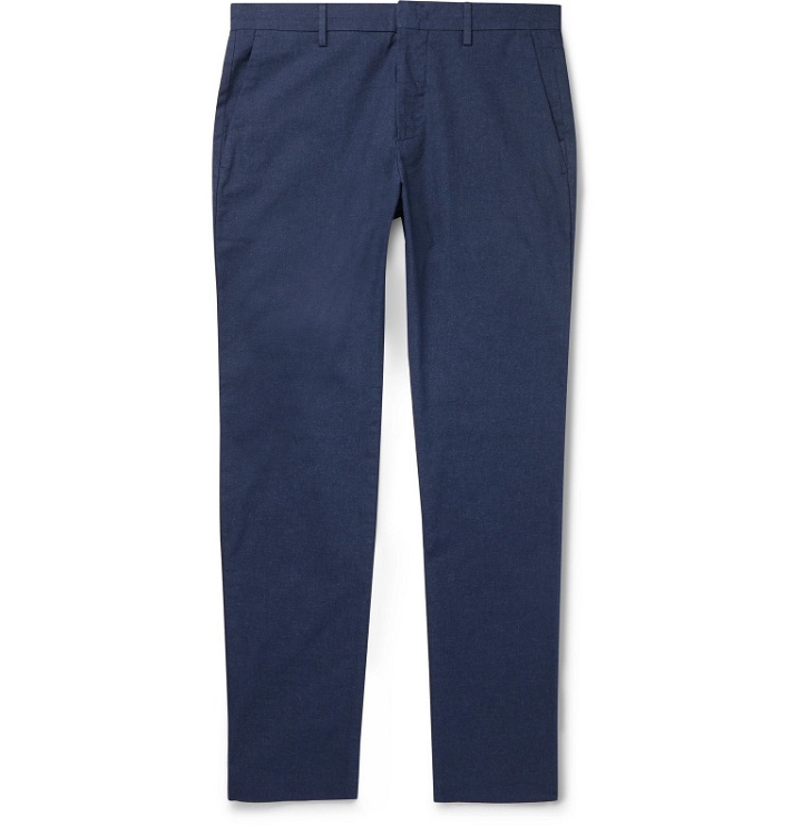 Photo: NN07 - Navy Theo Slim-Fit Brushed Cotton-Blend Twill Chinos - Blue