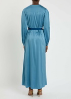 Forte_forte Belted Silk-satin Midi Dress Blue