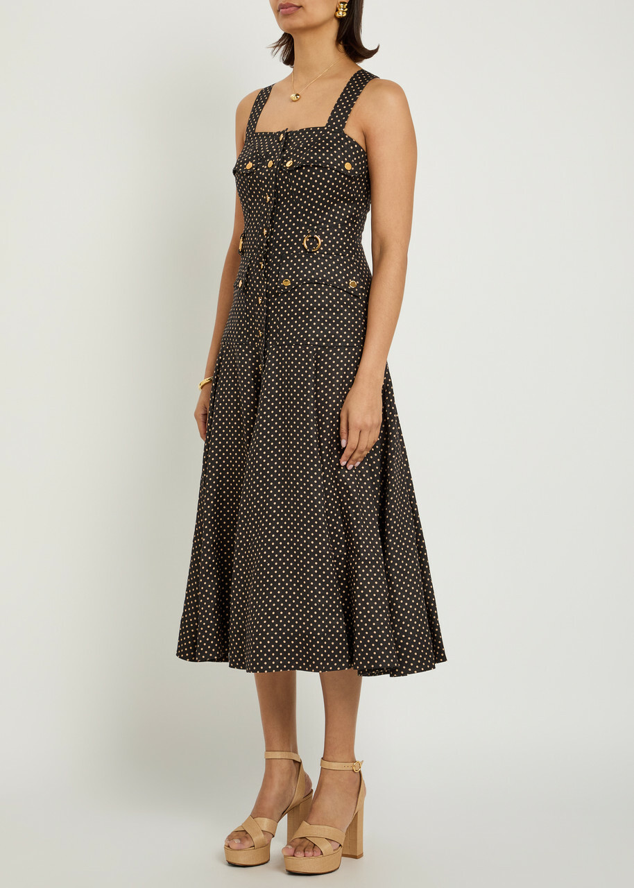 Zimmermann Luna Polka-dot Linen Midi Dress Black