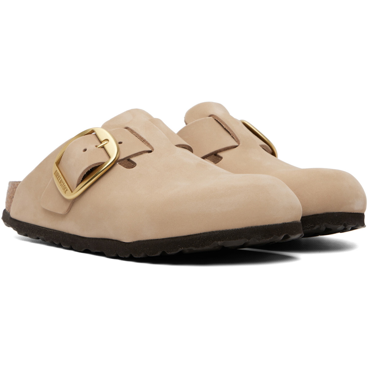 Birkenstock Beige Narrow Boston Big Buckle Nubuck Leather Loafers