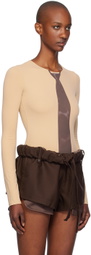 OPEN YY Tan Necktie Bodysuit
